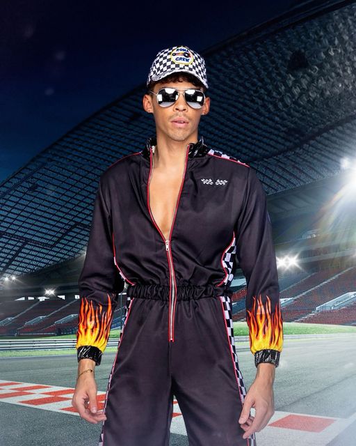 Men's race car driver costume, zip-up jumpsuit